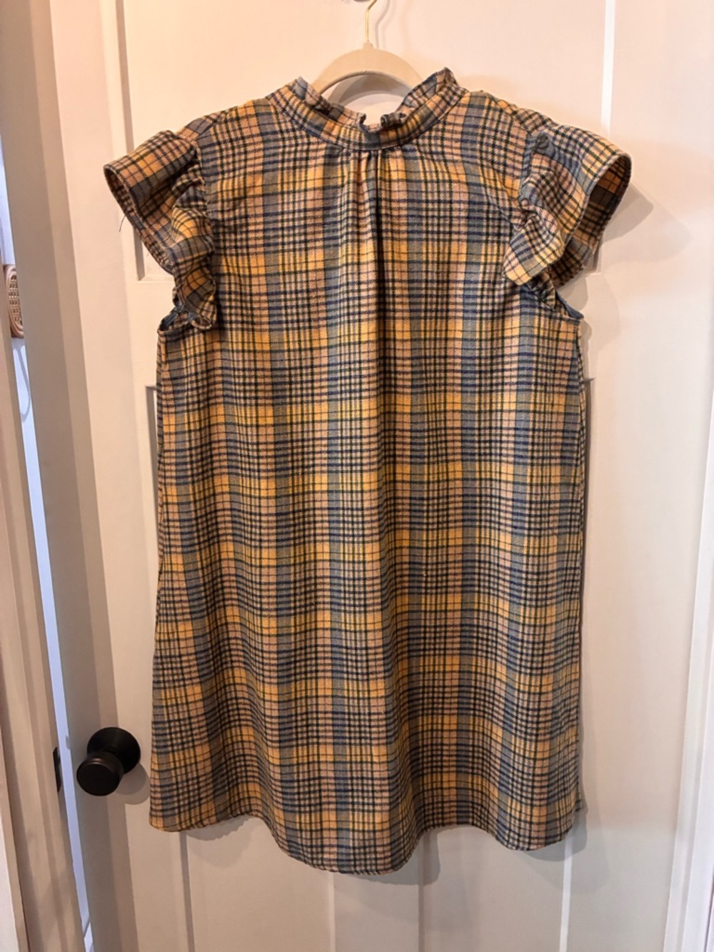 Yellow Plaid Ruffle Sleeve Casual Dress